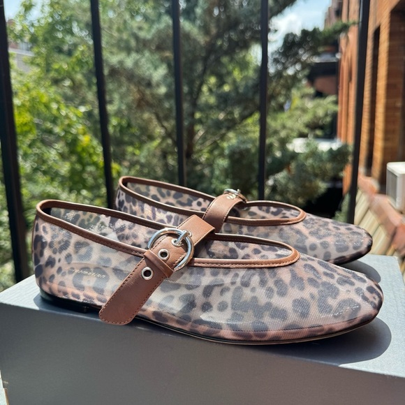 New Reformation Bethany Ballet Flat Shoes Leopard Mesh Black 9 - Picture 15 of 17